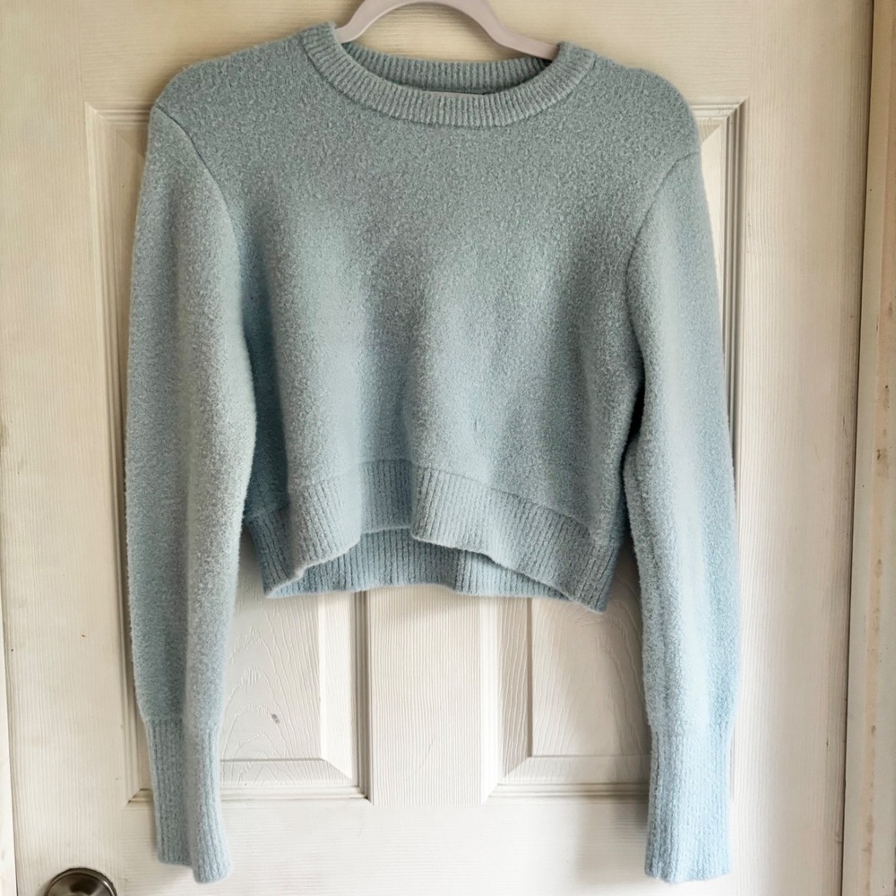 ZARA Light Blue Fuzzy Cropped Sweater Pullover Long‎ Sleeve Women L Scandigirl